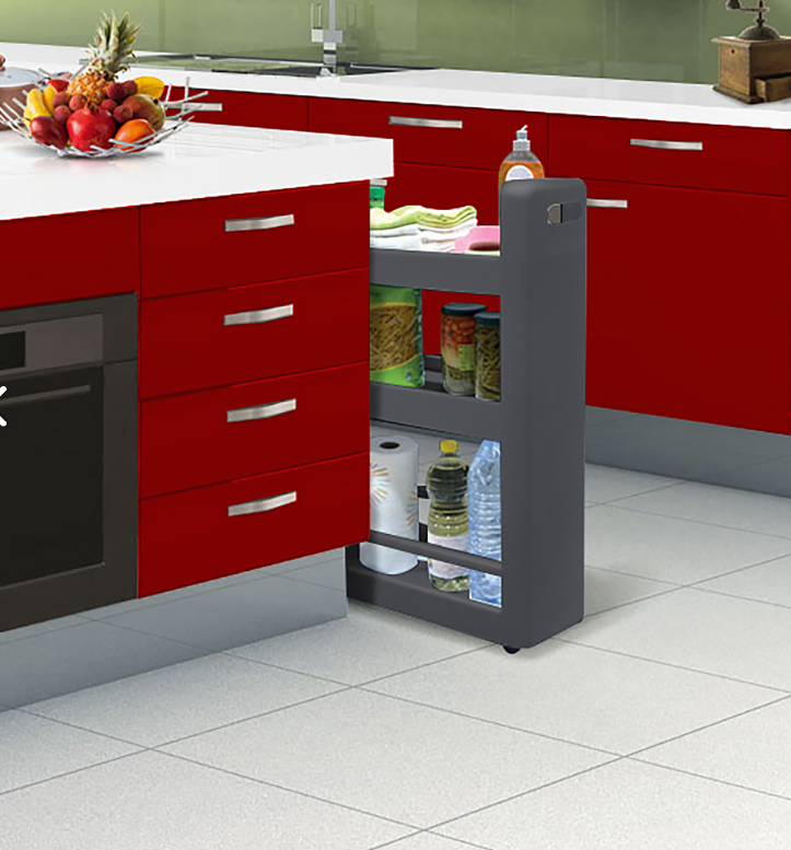 EDA RESSERRE MOBILO Gris Galet 3 étagères dont 1 modulable - 11L par niveau - Adaptée pour tenir sous un plan de travail - 4 roulettes 360 ° - Dim. : 45 x 29 x 79 cm
