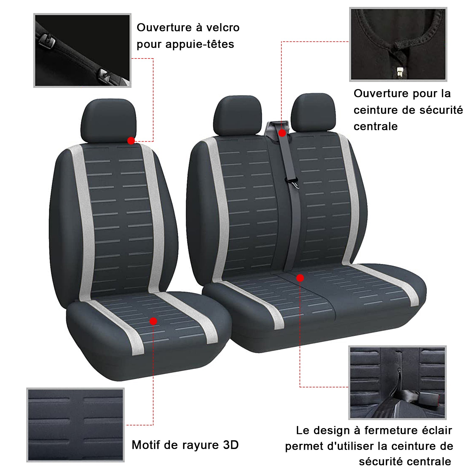 Porbi Y37716 Ensembles de housses de sièges auto, Gris