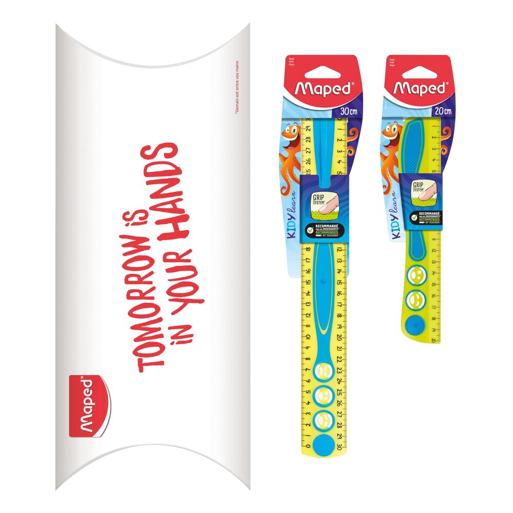 Maped Kidy'Grip Set de Règles – Règles de 20 cm + 30 cm, Système de Préhension Antidérapant, Graduations Ultra-Lisibles, Bleu/Vert