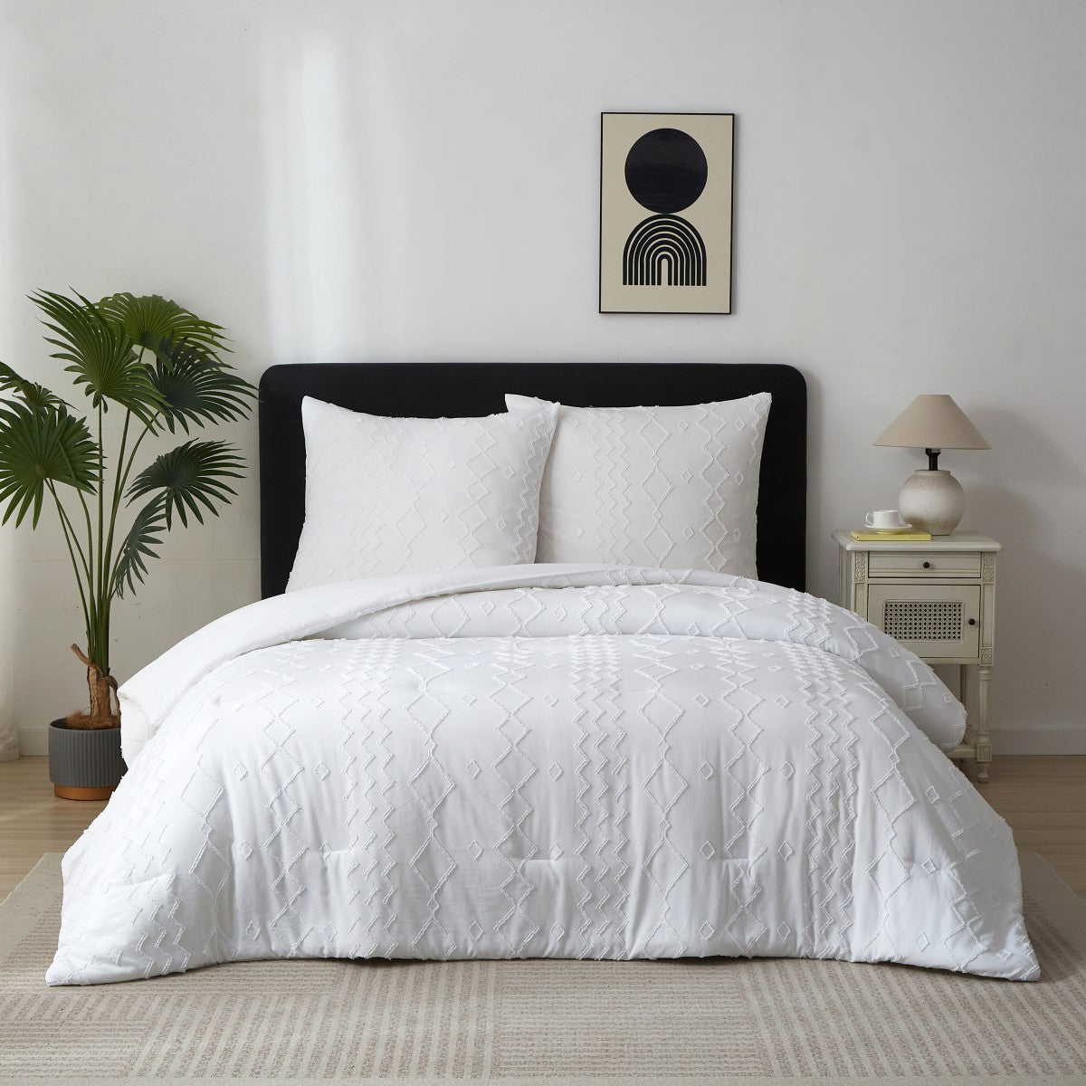 MEEALLHOME Parure de lit tuftée blanc - 1 housse 200 x 200 cm et 2 taies 65 x 65 cm