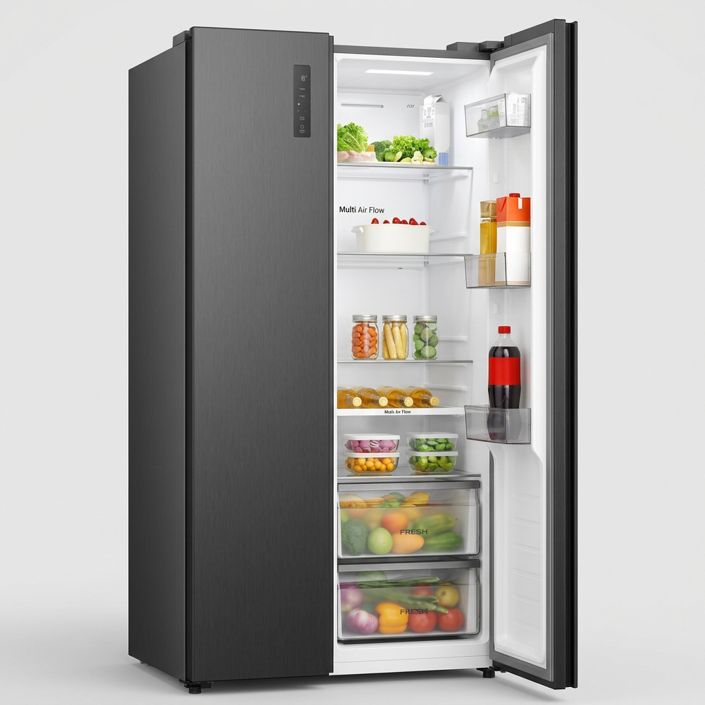 Hisense RS3P558NEFD 544 L Réfrigérateur-Congélateur Américain Side-by-Side – Total No Frost, Multi Air Flow, Distributeur d'Eau et de Glace, Noir