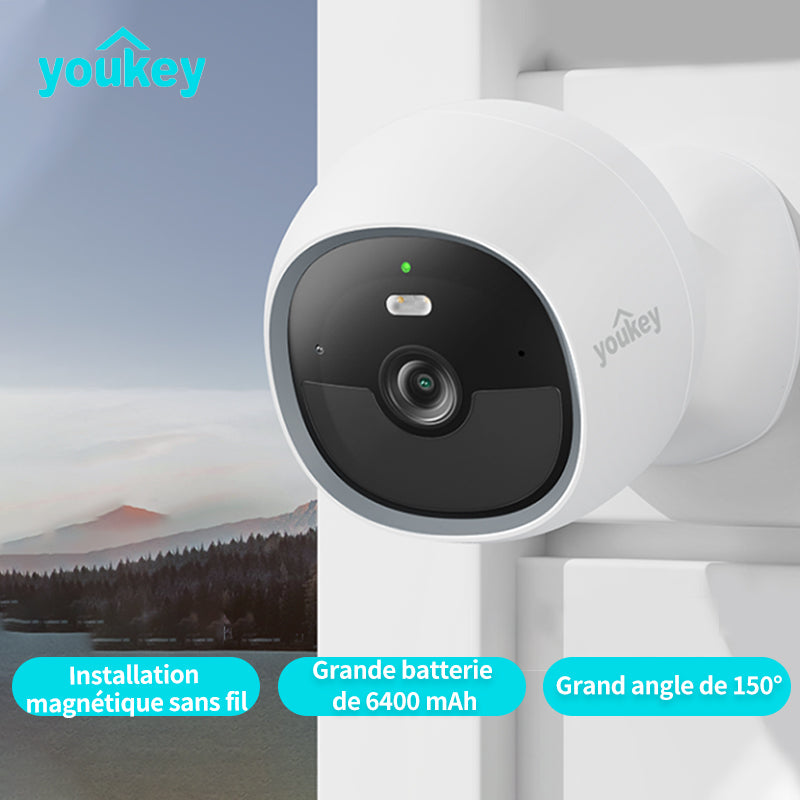 UNIVIEW Youkey S320 Caméra de surveillance magnétique sans fil -2,5 K QHD avec Wi-Fi 6 double bande -150° FOV détection IA personnes et animaux stockage intégré -8 Go vision nocturne
