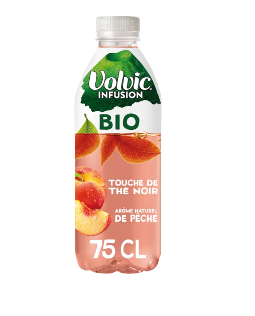 VOLVIC Infusion Eau Plate Aromatisée Infusion Thé Noir Pêche Bio 75cl