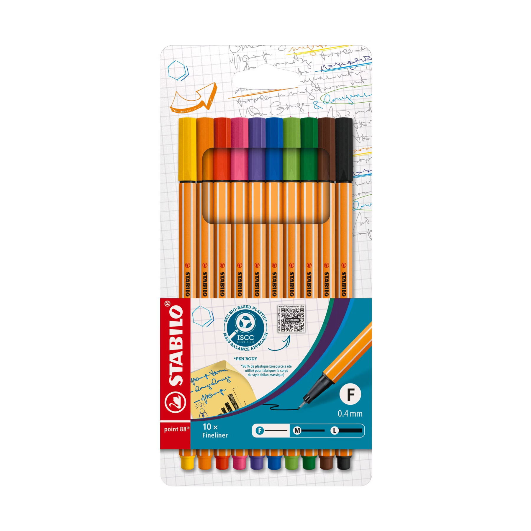 STABILO Point 88 - Boîte en carton de 10 pièces Logo ISCC