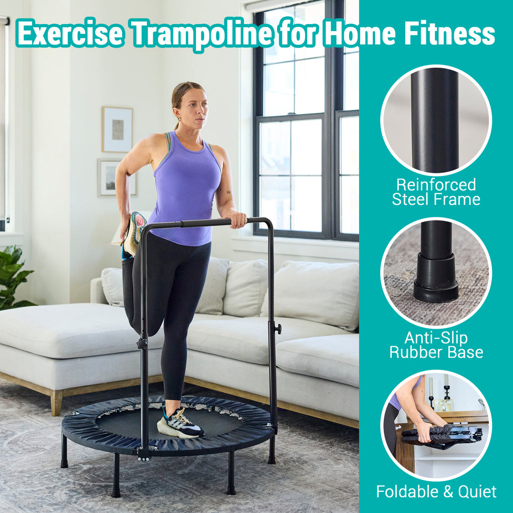 SPORTSOUL Mini rebondisseur de fitness pliable 40" avec poignée, pré-assemblé, charge maximale 70 kg