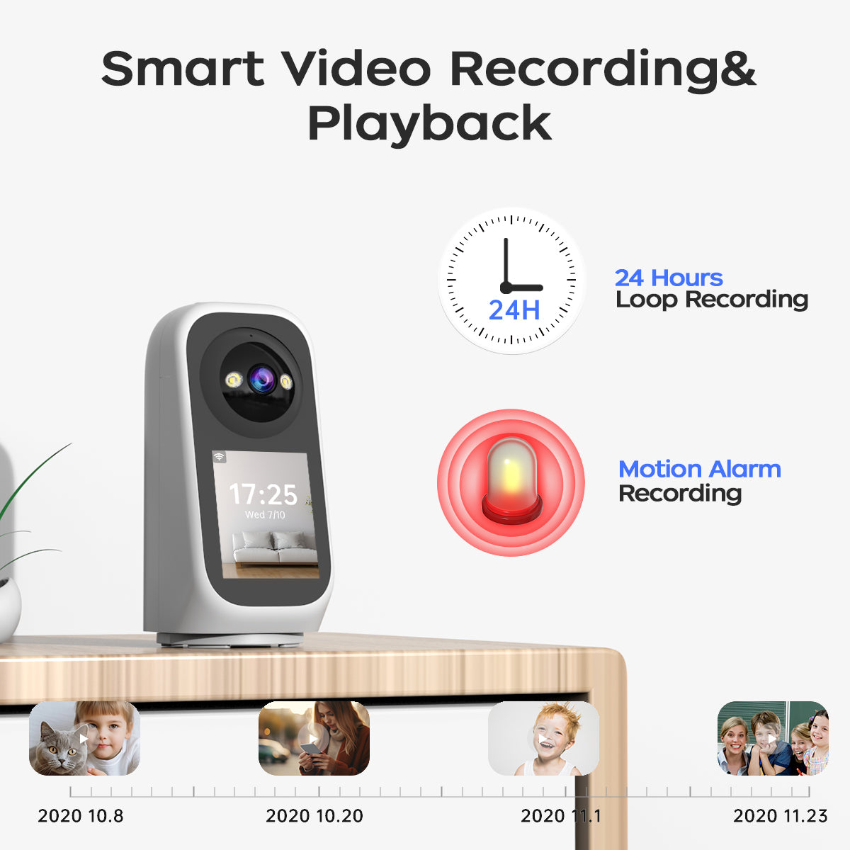 JOOAN Caméra de surveillance intérieure 5G Wi‑Fi avec écran 2K, PTZ 360°, caméra IP pour la maison, pour bébé et personnes âgées, carte SD, stockage en nuage, détection de mouvement