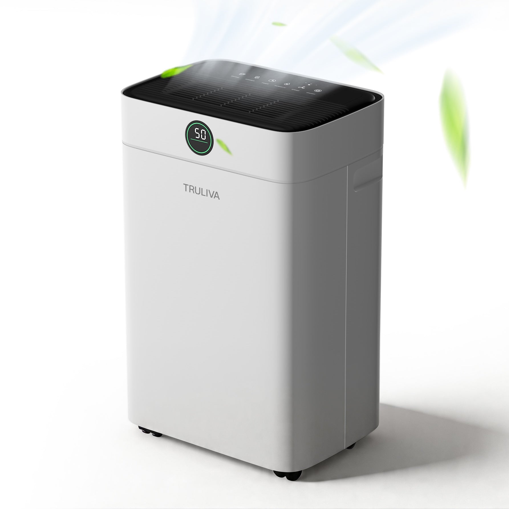 TRULIVA Déshumidificateur 25 L/jour avec séchage du linge, dégivrage automatique, R290, réservoir de 2,8 L et tuyau d’évacuation en continu, pour la maison, les sous-sols