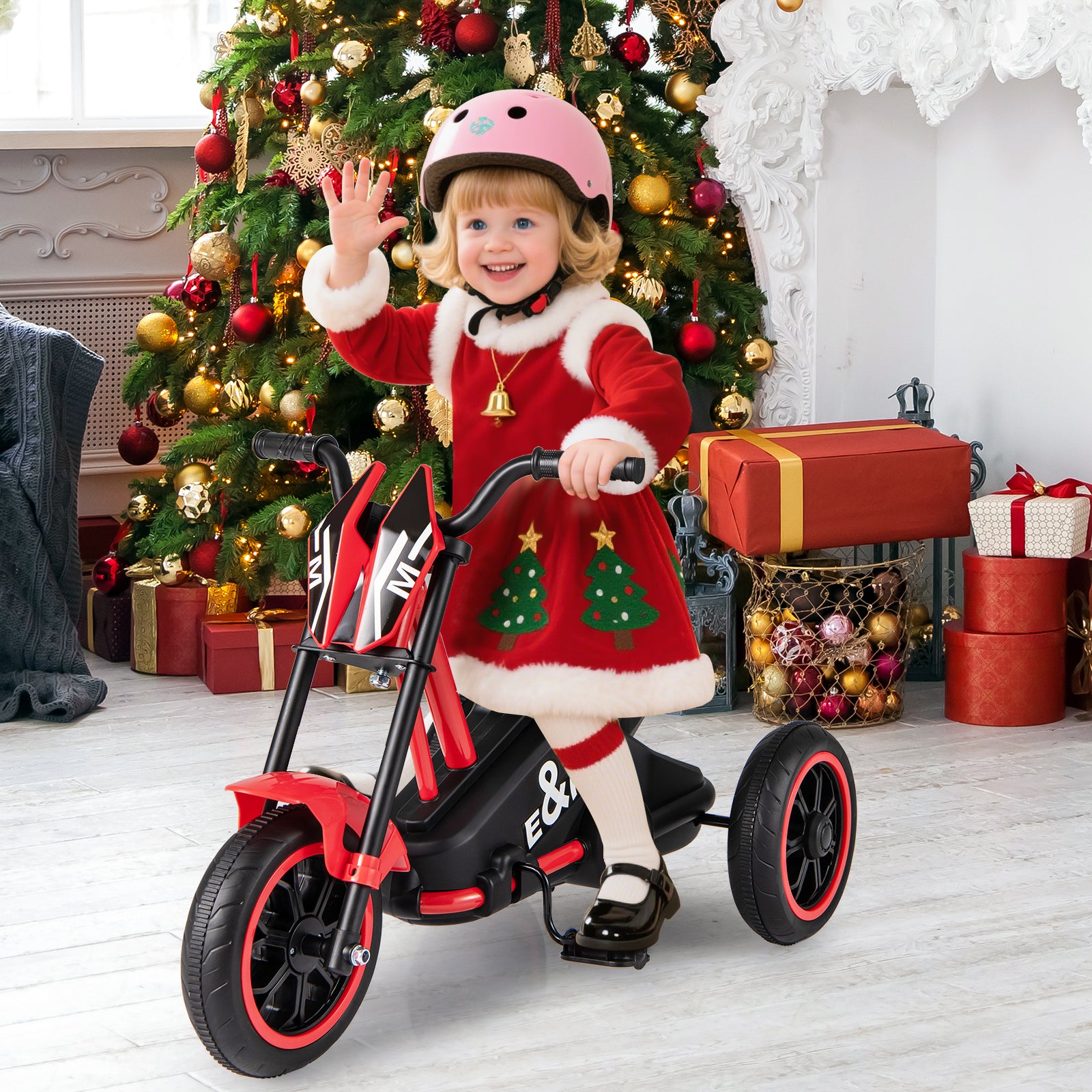 Costway Vélo enfant à trois roues avec pédales et guidon Rouge