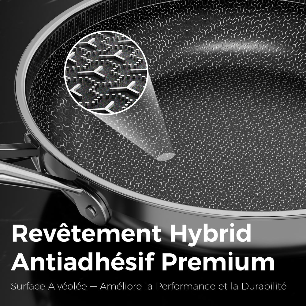 naturepan Poêle Hybride Acier Inoxydable 24 cm, Revêtement Céramique Diamant Titane, Structure 5 Couches, Surface Nid d'Abeille Laser, Compatible Induction, Poignée Froide, Lave-vaisselle
