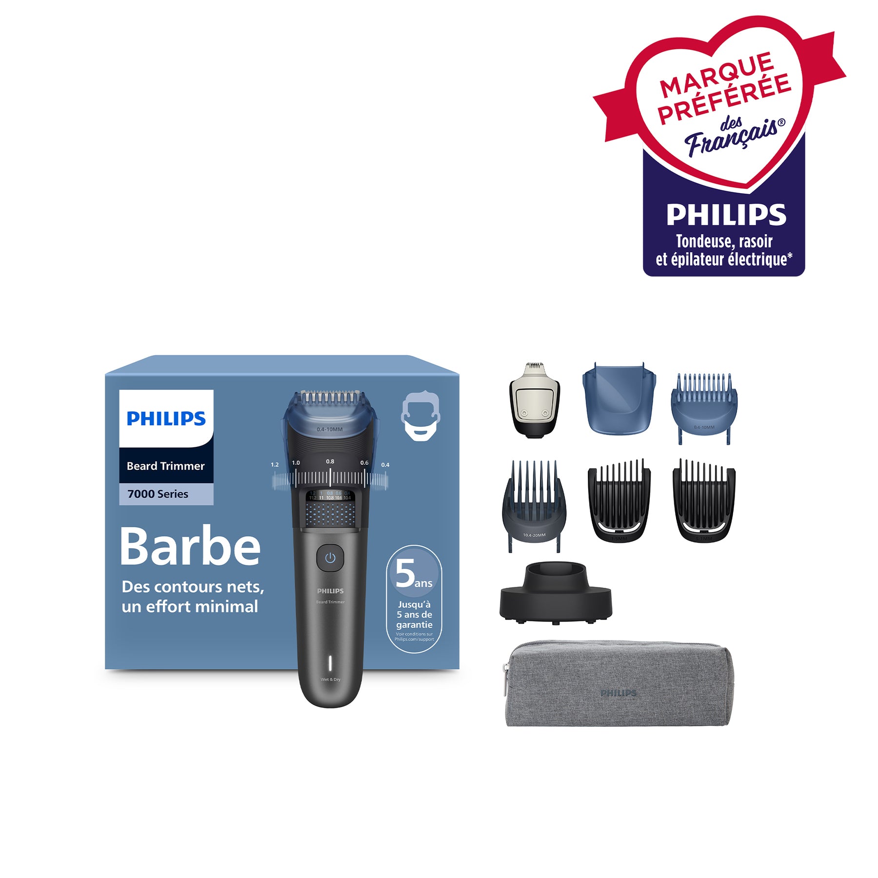 Philips Series 7000 BT7665/15 Tondeuse à barbe professionnelle avec compartiment de collecte des poils, 40 hauteurs de coupe, lames métal auto-affûtées, sabots pour dégradés, 120 min d'autonomie - Noir