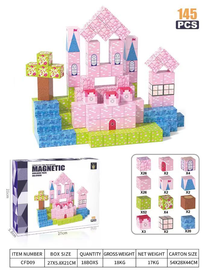 XINQIYUAN Qiyuan Jouet Éducatif Blocs de Construction Château Rose Monde Magnétique 2.5cm 145pièces [Mélange aléatoire – Couleurs issues uniquement de la photo principale]