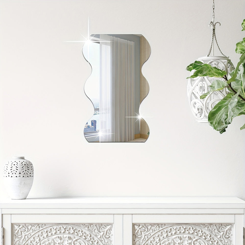 Autocollant Miroir en PVC Acrylique Forme Vague Irrégulière - Décoration Esthétique pour la Maison