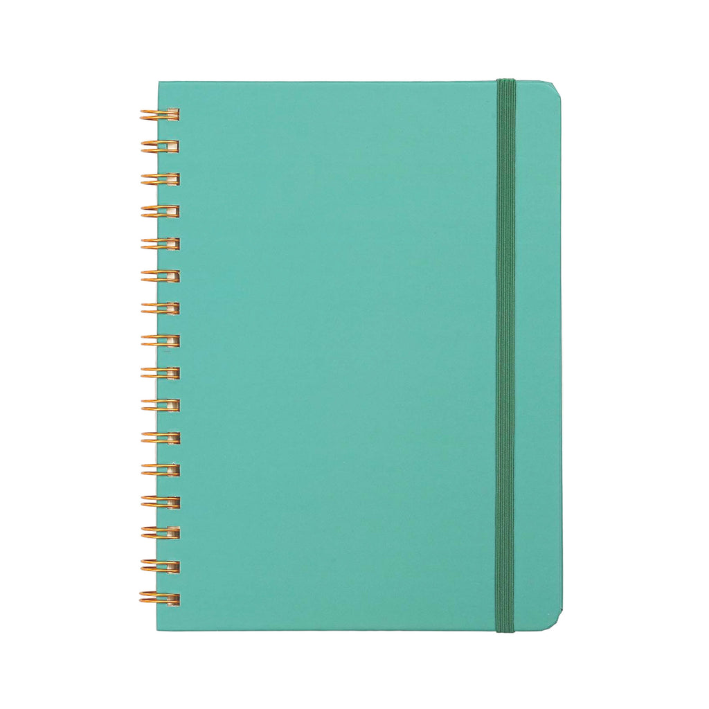 Jubiluu Carnet ligné A5 à spirales et couverture rigide - 96 feuilles (papier offset 100 g), avec élastique - Journal ligné crème classique pour écriture, école, bureau et cadeaux - Vert pin