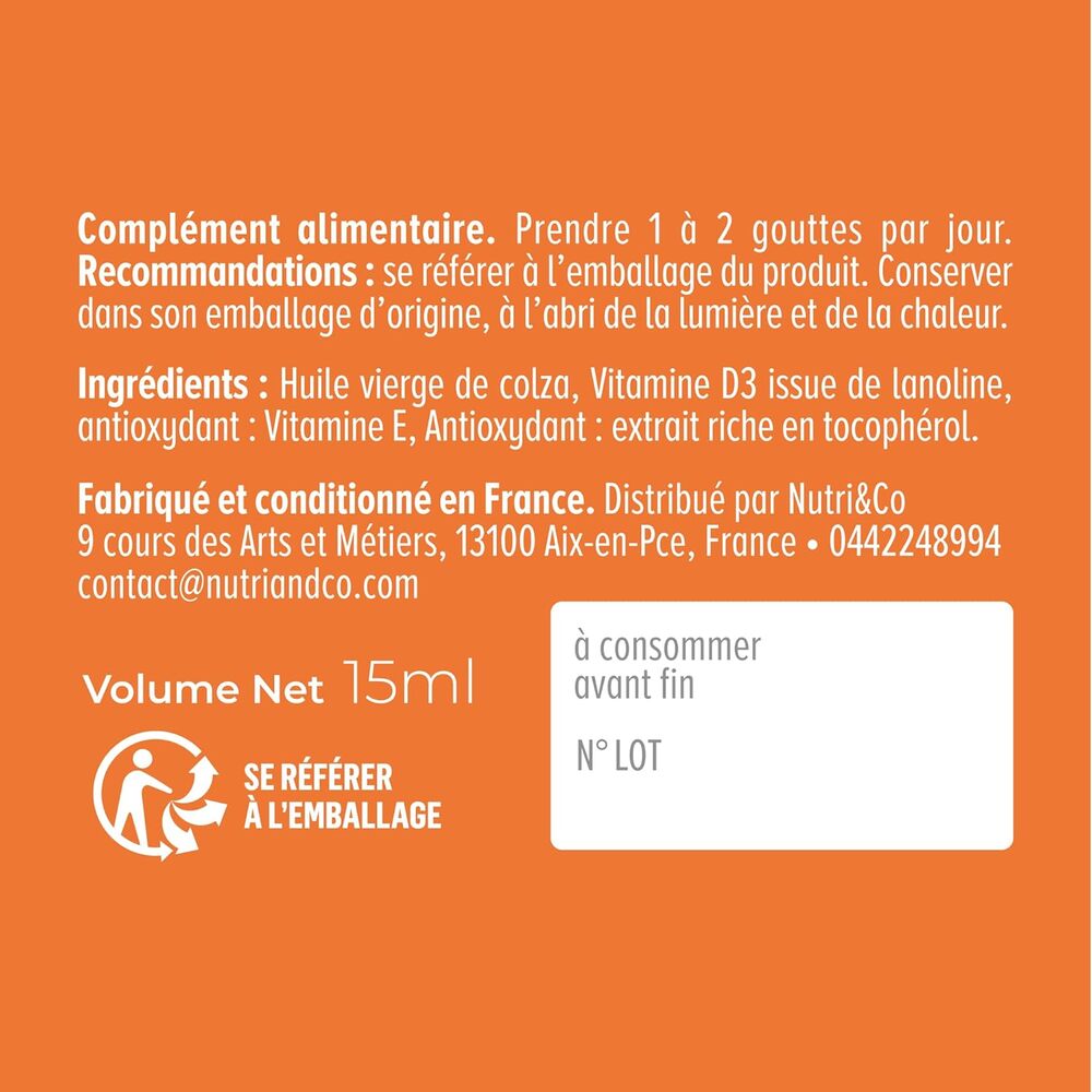 Nutri&Co Vitamine D3 issue de la lanoline - 15 ml