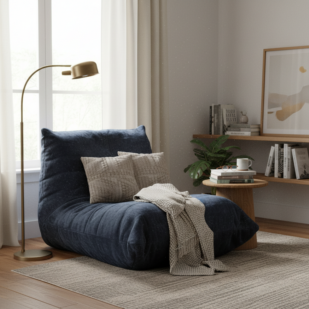URBAN MEUBLE Fauteuil Lounge en Chenille à Fils Argentés de Luxe (Bleu, 90x100x80cm)