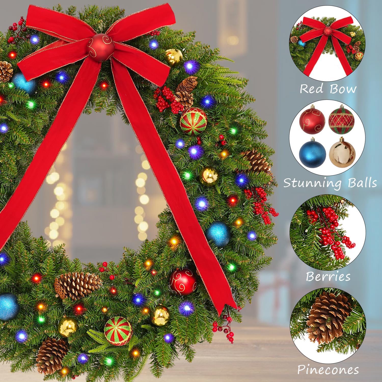 DDHS Couronne de Noël 48 pouces avec 200 lumières - 1 pièce