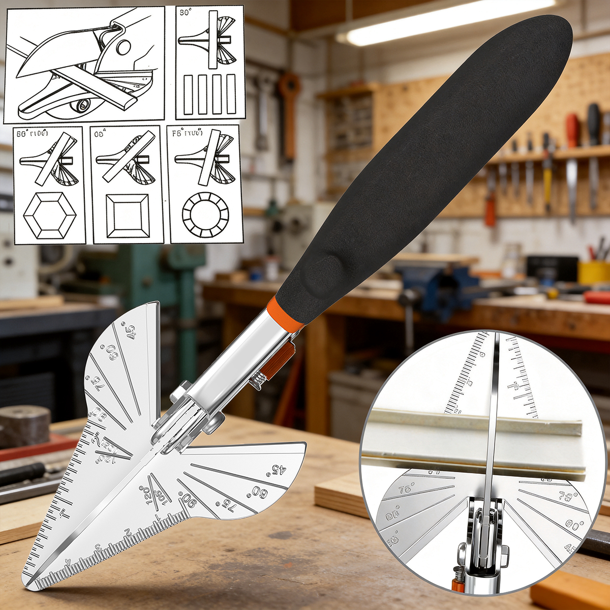 GARTOL Cisaille à onglets multi-angle, cisaille à goulottes multifonction pour moulures et baguettes de finition en vinyle et bois, réglable de 45 à 120° avec lames SK5