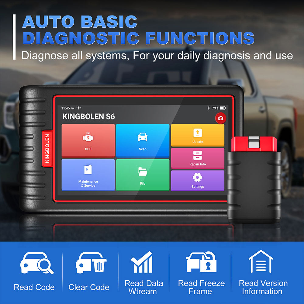 Scanner OBD2 KINGBOLEN S6, outil de diagnostic de voiture de lecteur de code du système Bluetooth tout, outil de balayage SAS/BMS/TPMS d'entretien Auto-VIN 28+