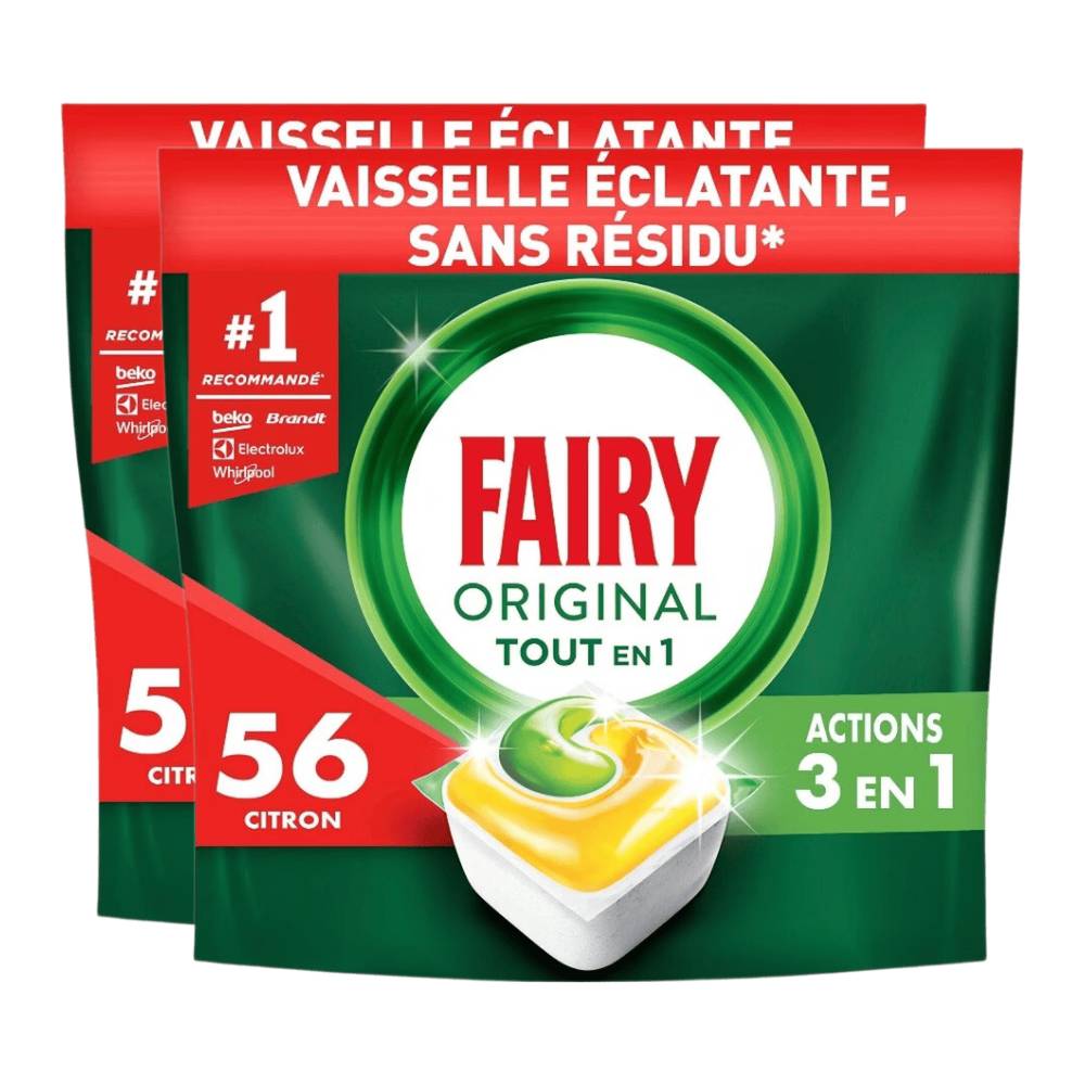 Fairy Tablettes Lave-Vaisselle Tout-en-1 Citron 2 x X56 (= 112 Tablettes)