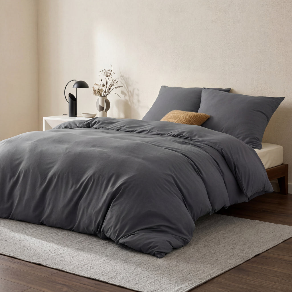 Parure de lit en microfibre avec housse de couette 80 x 80 cm et taie d'oreiller 155 x 220 cm, 90 % polyester, anthracite