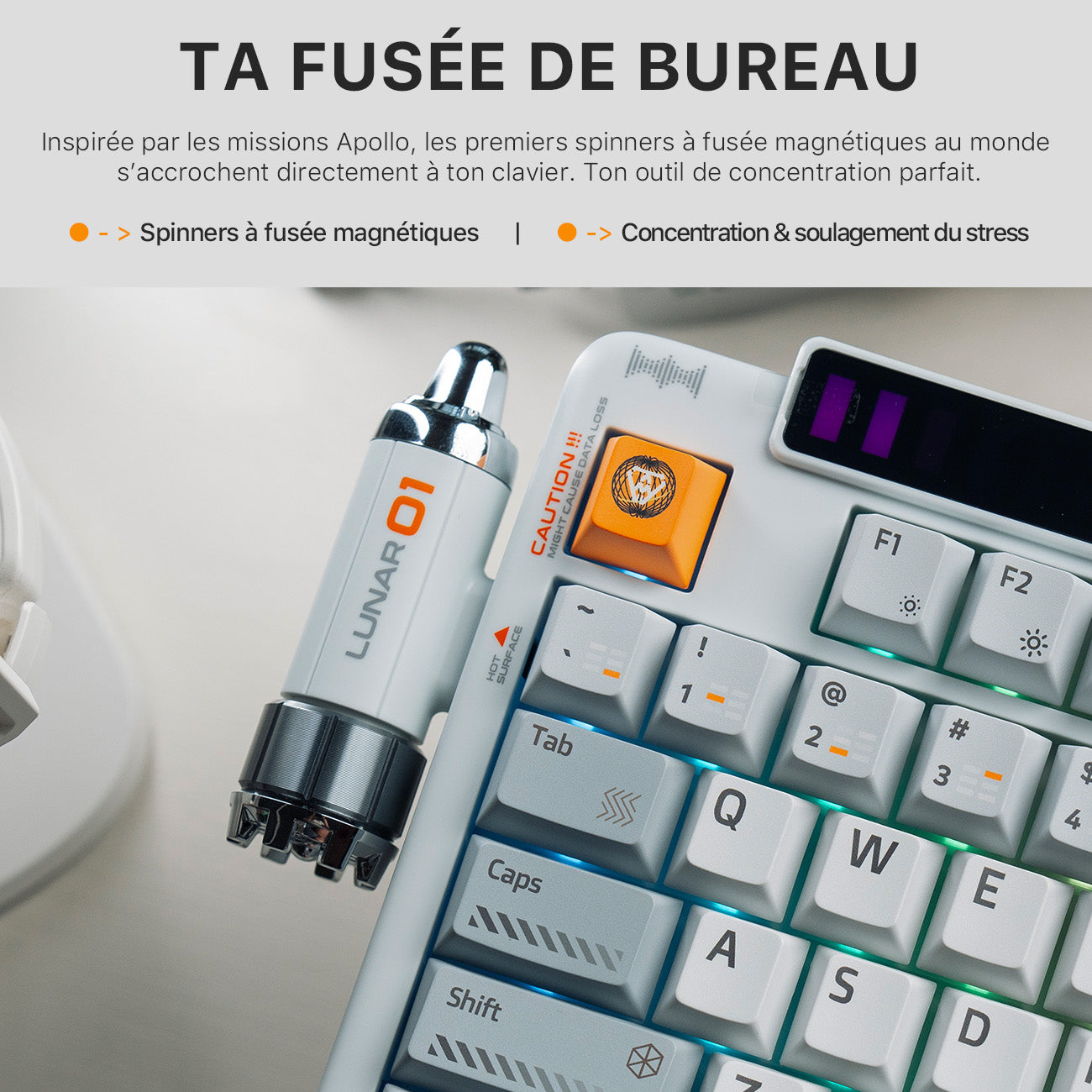 KEYSME Lunar 01 clavier mécanique 80 % triple mode, disposition QWERTY US, montage sur joints avec éclairage rythmique, interrupteurs remplaçables à chaud