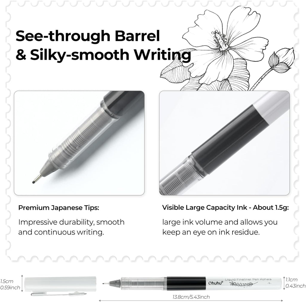 Ohuhu Stylos de dessin à pointe fine, Tailles de pointe assorties, Encre pigmentée noire, Micro-stylos ne traversant pas le papier pour croquis, écriture et journal créatif, 9 stylos