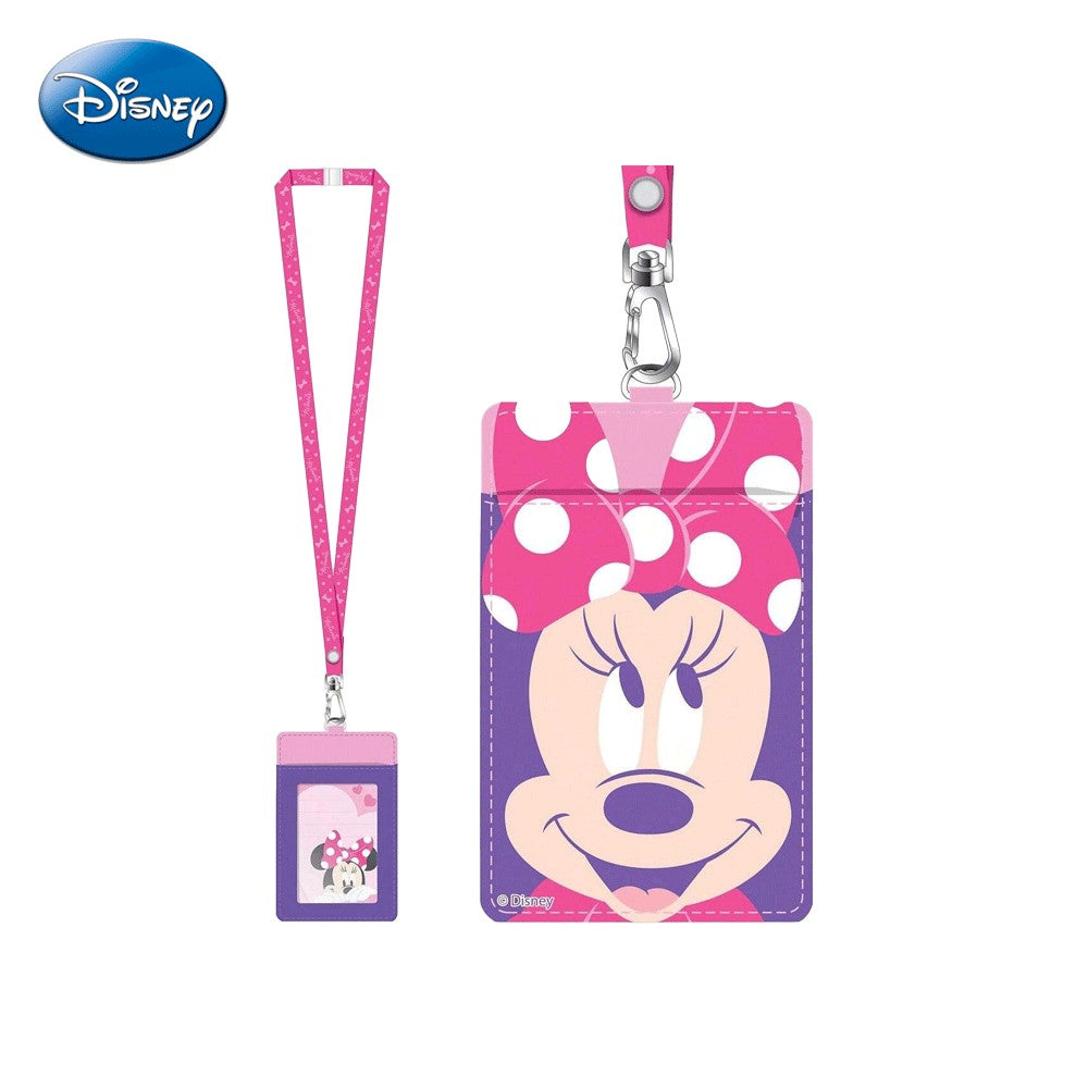 DISNEY 1 pièce Porte-carte tour de cou Minnie Mouse, sous licence officielle, Joli motif à pois, Thème Bonjour, Produit dérivé de films et dessins animés