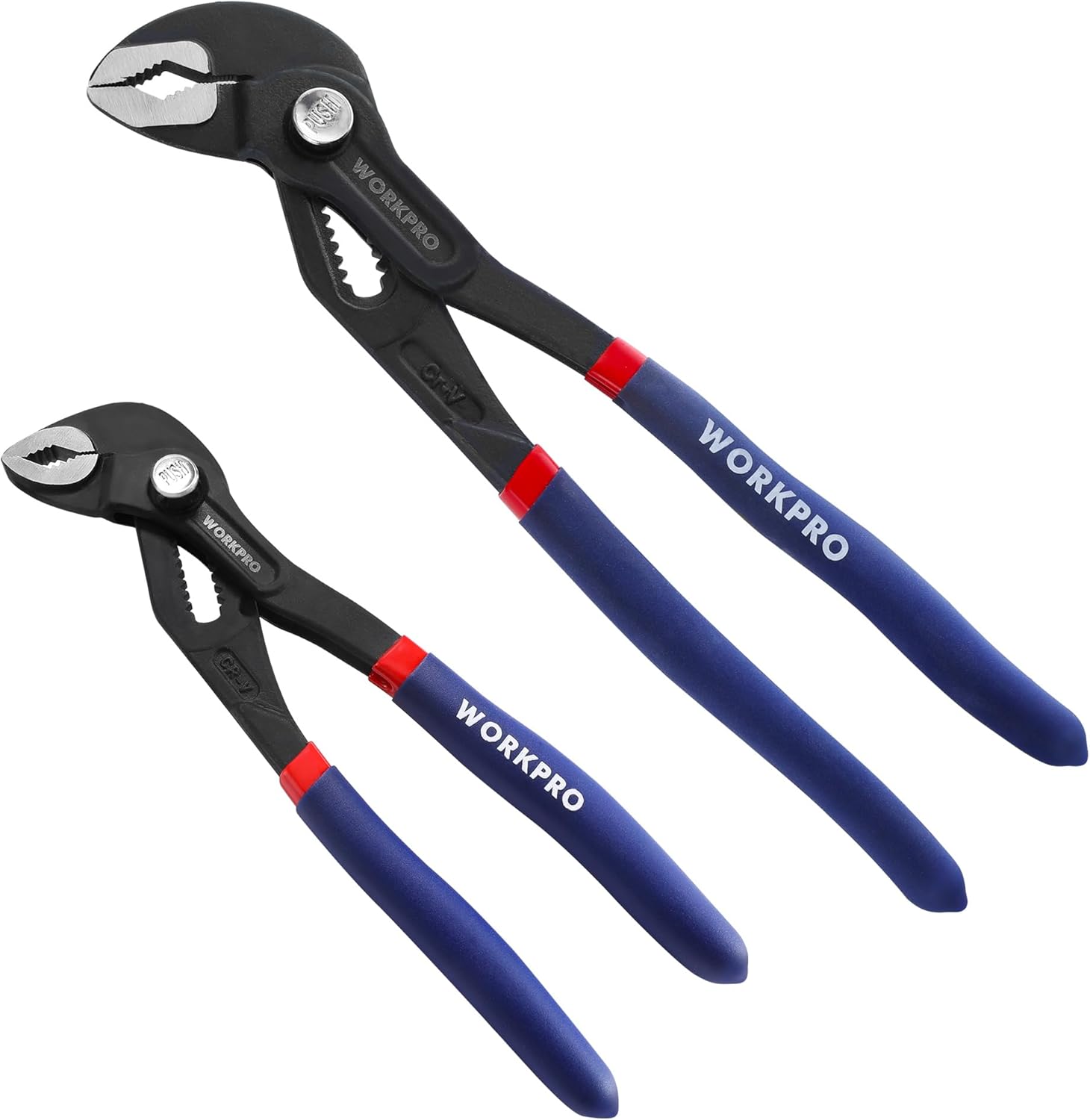 WORKPRO Jeu de 2 pinces multiprises, 180 mm et 250 mm avec réglage rapide, articulation coulissante, grand espace de serrage et poignée antidérapante