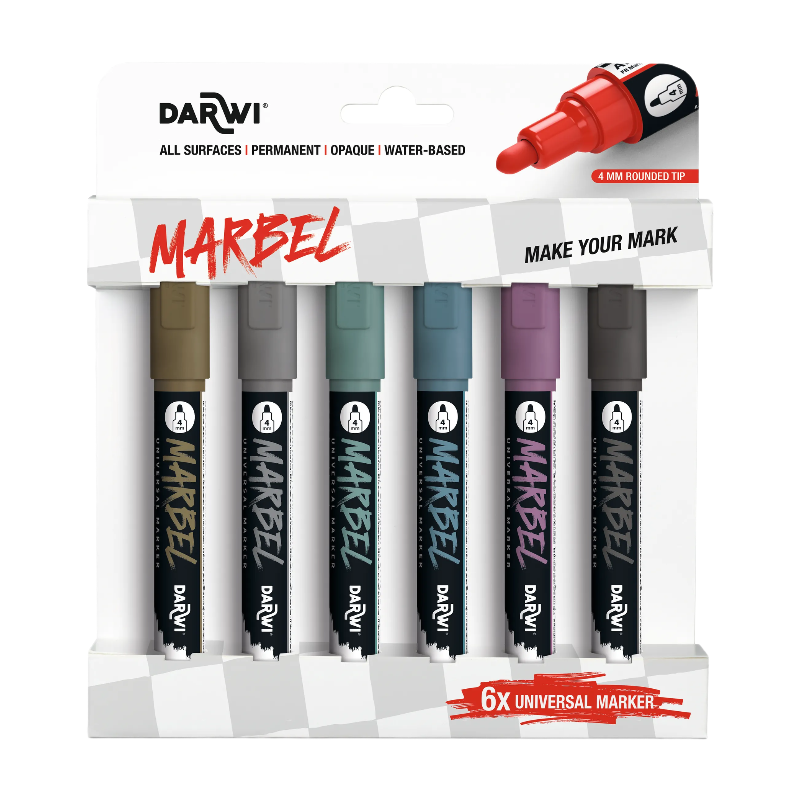 Clairefontaine Marbel Set de 6 Marqueurs Universel Pointe Ronde Médium 4mm Assortiment Metallique