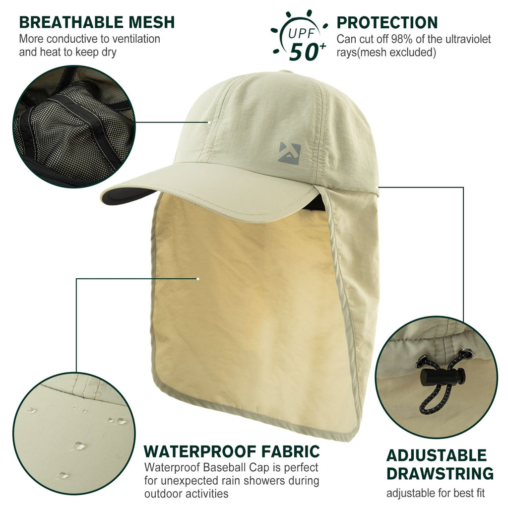 TOP-EX Casquette de baseball imperméable réglable pour homme anti-UV avec protège-nuque M/L Beige