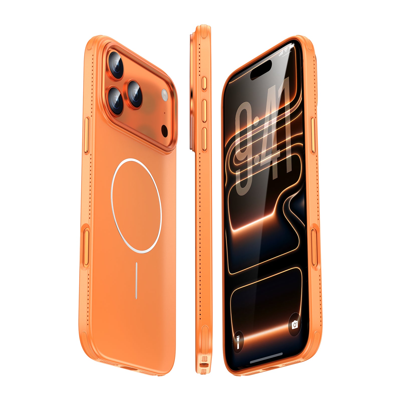 Coque pour iPhone 17 Pro Max, dissipation thermique des bords, anneau magnétique MagSafe, version fine, orange, 1 pièce