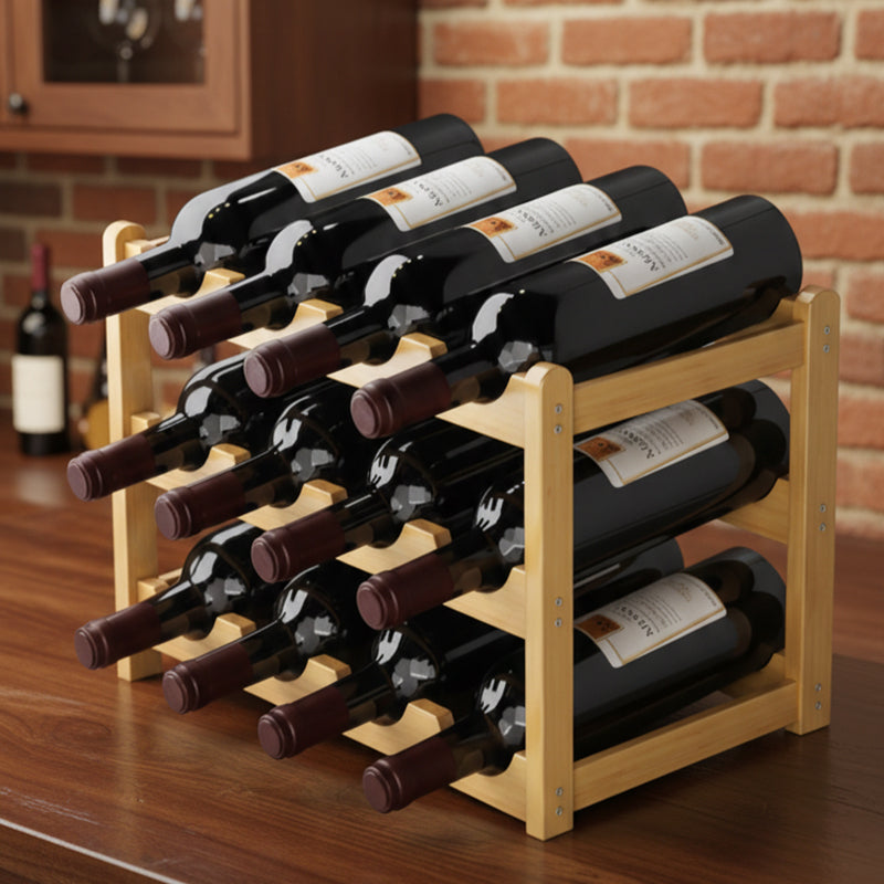 JORDAN&JUDY Étagère à vin en bois à 3 niveaux, peut contenir 12 bouteilles de vin rouge, 43*24*25 cm