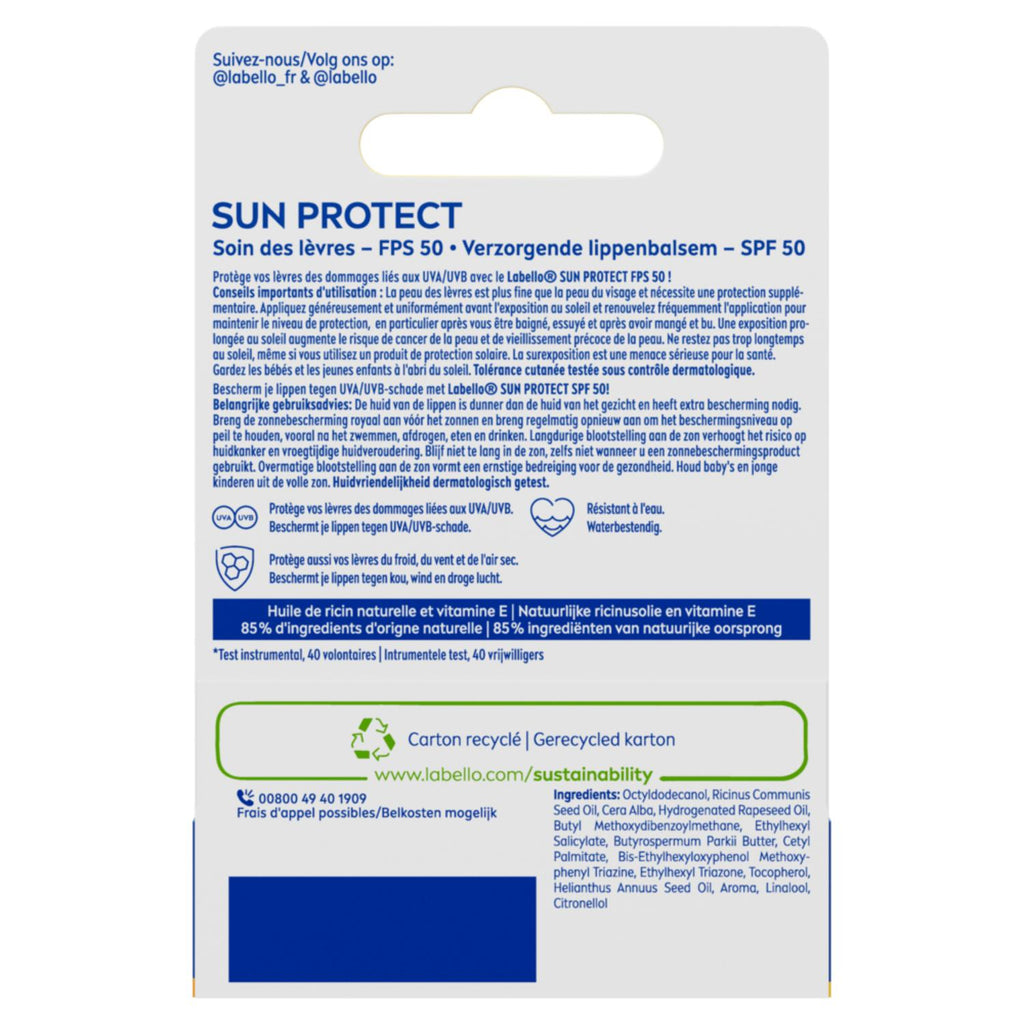 Labello Lèvres Stick Baume à Lèvres Sun Protect FPS50