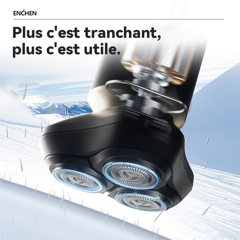 Rasoir électrique rotatif ENCHEN BlackStone 6 pour hommes, avec lames flottantes 3D et rechargeable via USB Type-C, 1 pièce.