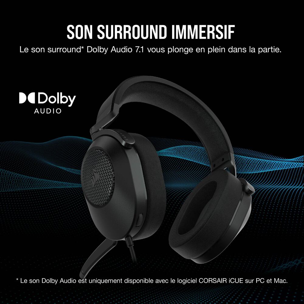 Corsair HS65 Surround Casque Gaming Filaire (Jack 3,5 mm) - Micro rabattable - Carbone