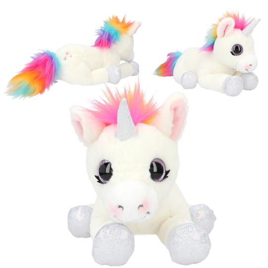 Ylvi Licorne couchée en peluche Naya 30 cm - Crinière arc-en-ciel super douce