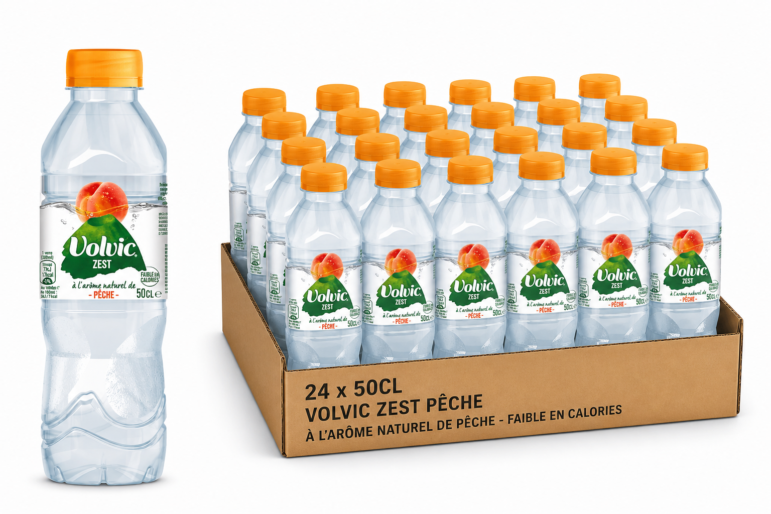 VOLVIC ZEST Eaux aromatisées peche Pack de 24x50cl
