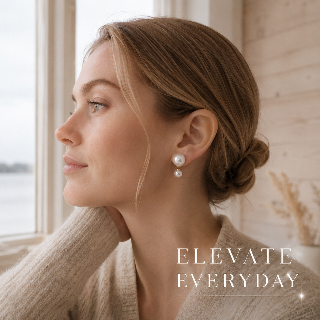 VoxorAI Boucles d'oreilles australiennes classiques à double perle blanche style double, puces d'oreilles, boucles d'oreilles pendantes, bijou de luxe haut de gamme