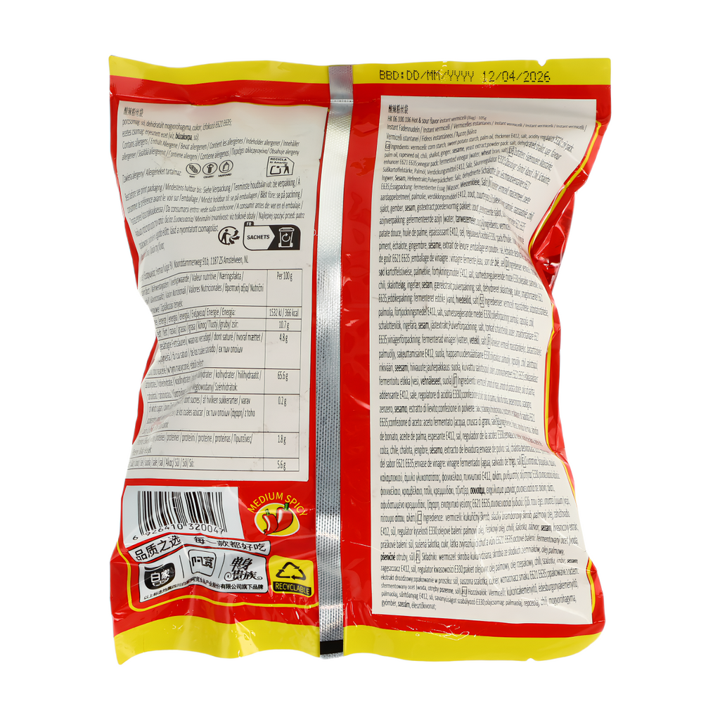 Bai Jia Vermicelles instantanés saveur aigre-piquante - 105 g