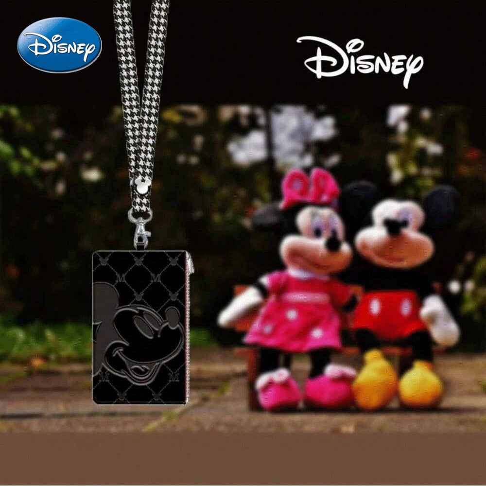 Disney Porte-badge avec tour de cou Mickey Mouse sous licence officielle motif Pied-de-poule Noir 1 pièce