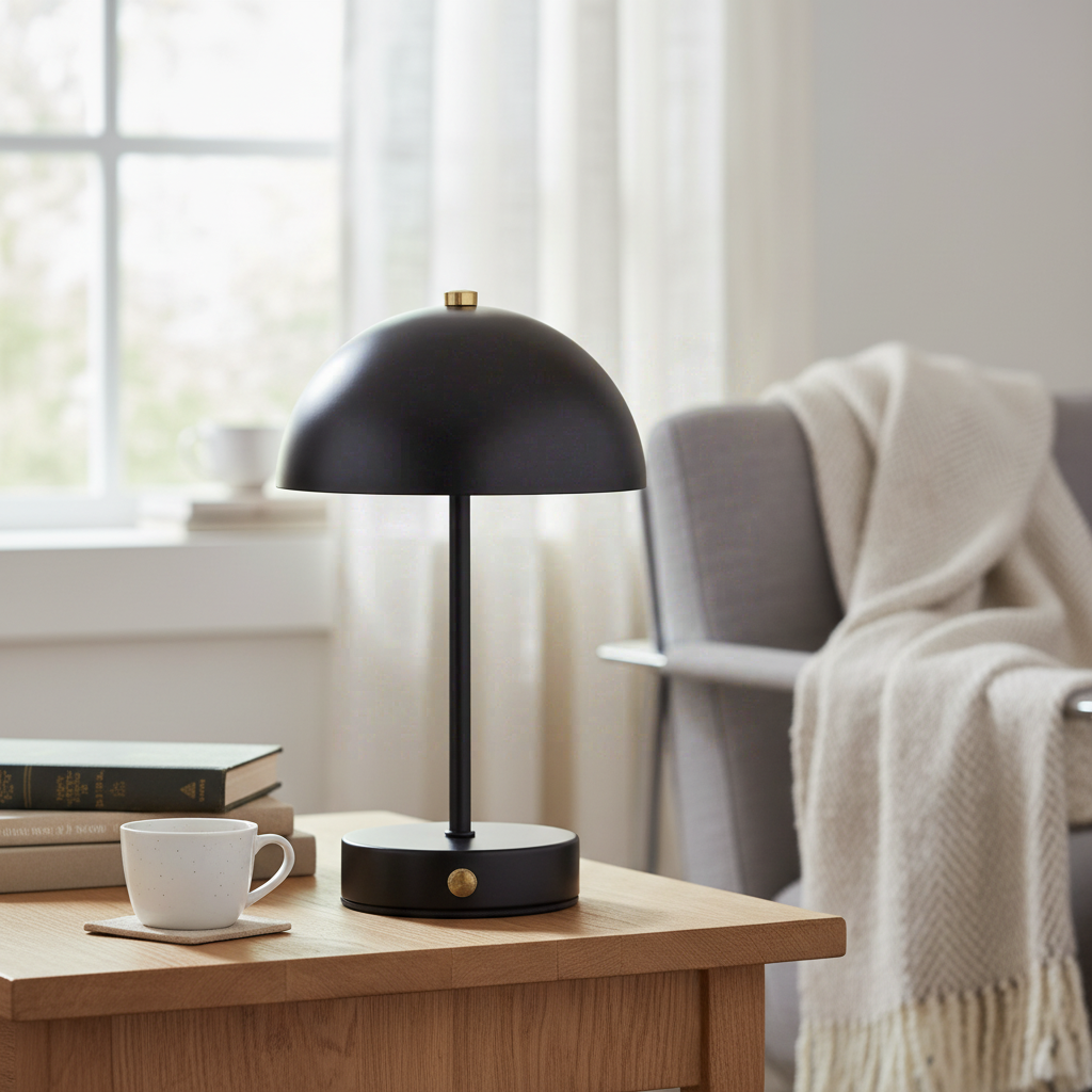 House Nordic Lampe de table, métal, rechargeable, noir/laiton