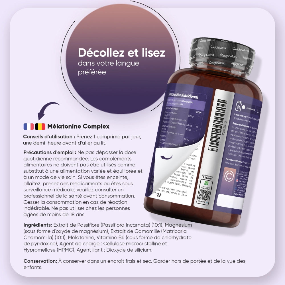WeightWorld Complexe de mélatonine 1,9 mg 400 comprimés