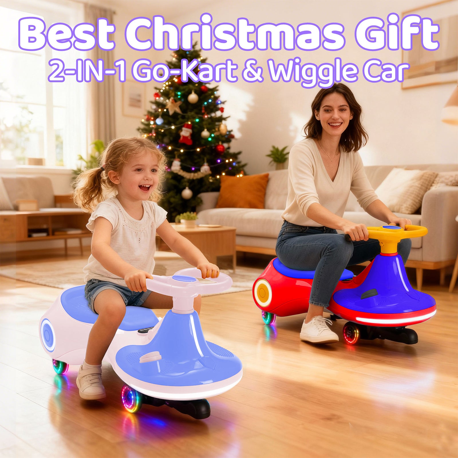 Neuleb Voiture électrique zigzagante pour enfants, Batterie rechargeable 12 V, Trottinette bascule 3 en 1 avec pédale, Musique Bluetooth et roues lumineuses, Max 3,2 mph