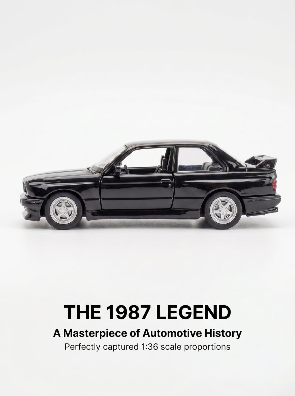 Voiture Miniature Échelle 1:36 BMW M3 (1987) - Noir, Métal Serti, Portes Ouvertes, Action à Recul, Cadeau d'Anniversaire