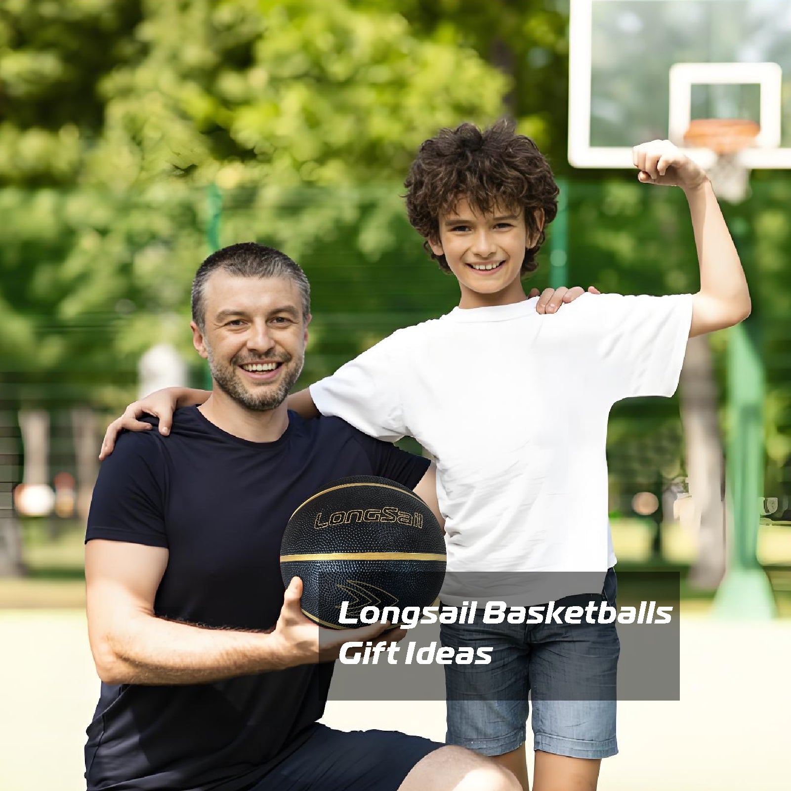 LONGSAIL Ballon de basketball en caoutchouc haute qualité (27,5 po) Taille 5 Noir/Or