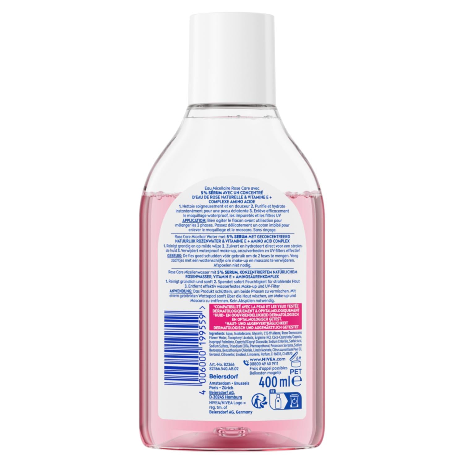 NIVEA Eau Micellaire Démaquillante Visage Infusée au Sérum Eau de Rose 400 ml