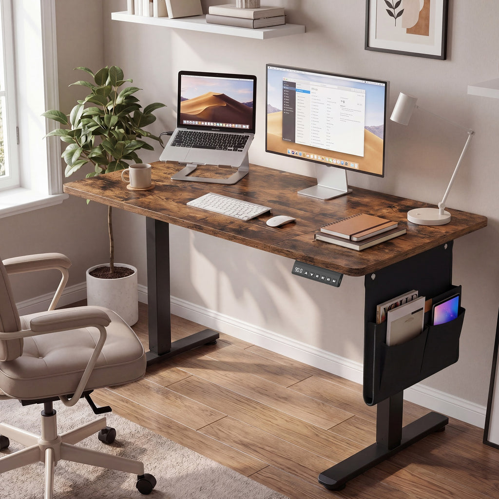JOYFURNOS Bureau électrique réglable en hauteur brun rustique avec 4 mémoires de hauteur - 120 x 60 cm