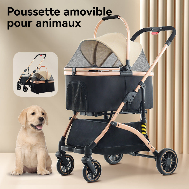 Blinkit 6 Poussette pour animaux de compagnie légère à absorption de chocs sextuple, poussette d'extérieur pliable à un bouton avec guidon réglable, matériau en acier au carbone, noir