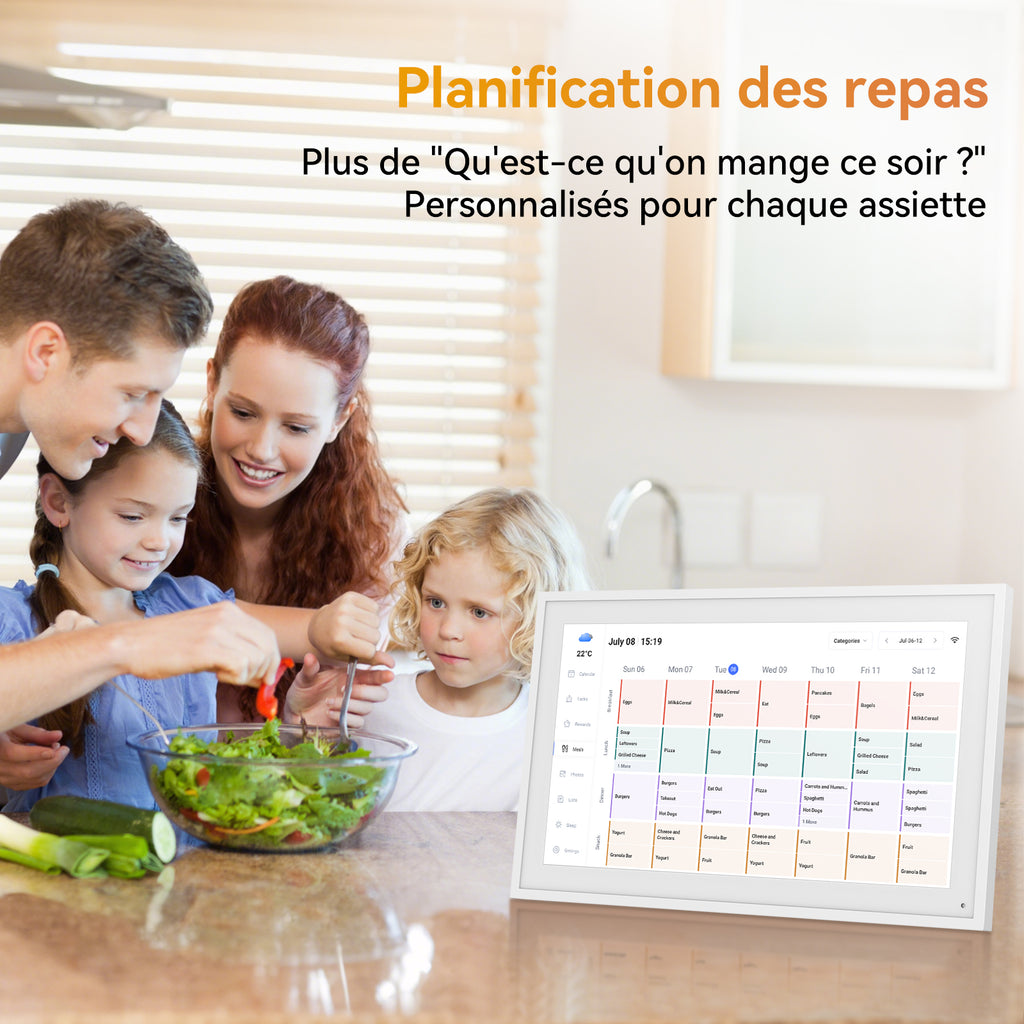 TABWEE P15 Calendrier Numérique WiFi - Écran Tactile 15,6" pour Mur, Planificateur Familial, Planificateur de Repas, Agenda de Rendez-vous, Horloge Mémoire pour Seniors, Planificateur Hebdomadaire/Mensuel (Cadre Photo Numérique)