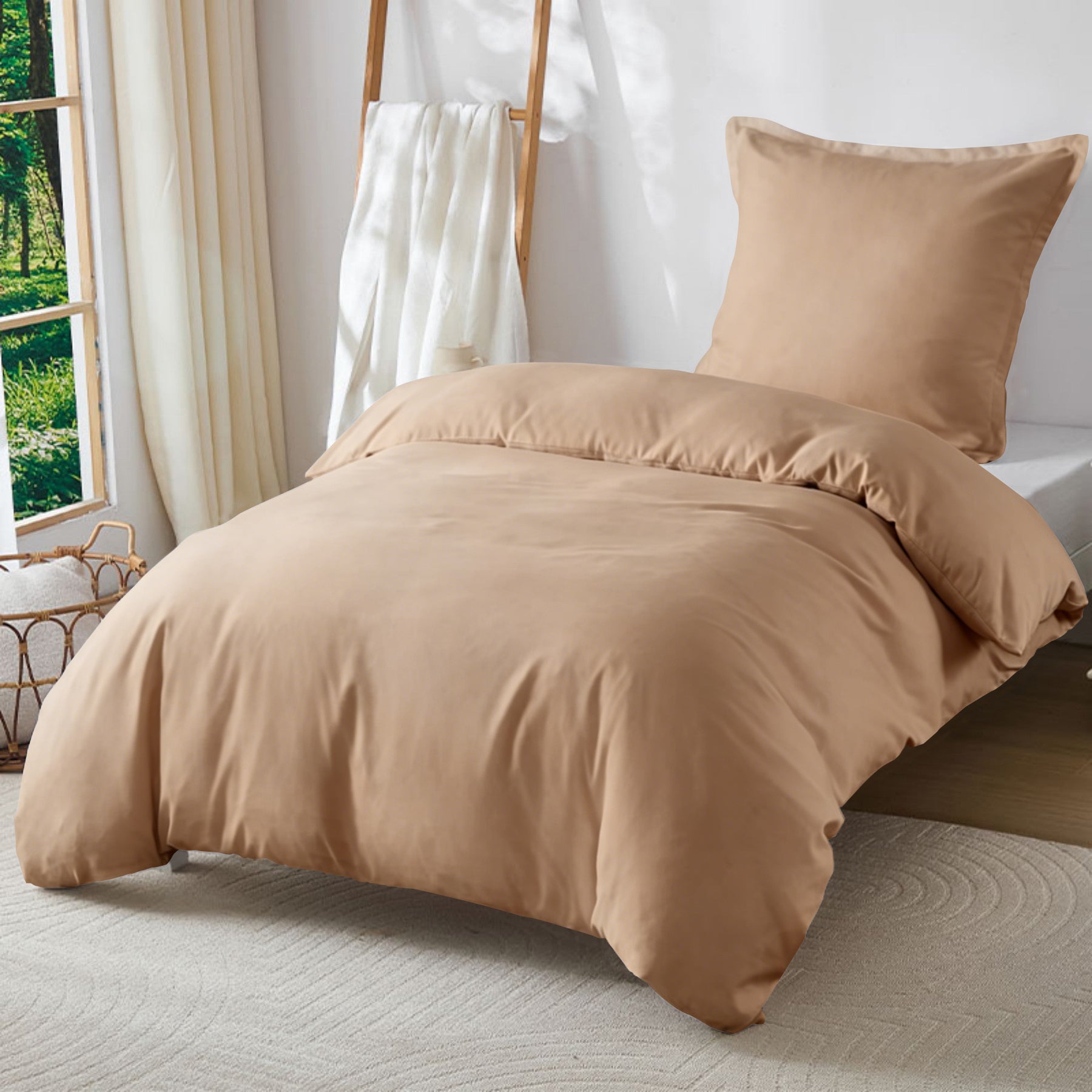 LEBONSOIR Parure de lit Kaki housse de couette 135 x 200 cm/80 x 80 cm x1, Respirante Durable Douce Confortable, Avec fermeture éclair, 2 pièces